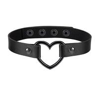 Flongo Collier Ras du Cou Alliage Cuir Coeur Réglable Couleur Noir Rendez-Vous Soirée Mode Charme Bijoux Cadeau pour Femme Fille