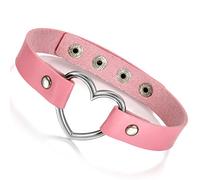 Flongo Collier Ras du Cou Alliage Cuir Coeur Réglable Rendez-Vous Soirée Mode Charme Bijoux Cadeau pour Femme Fille Couleur Rose