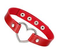 Flongo Collier Ras du Cou Alliage Cuir Coeur Réglable Rendez-Vous Soirée Mode Charme Bijoux Cadeau pour Femme Fille Couleur Rouge
