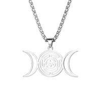 Flongo Hecate Collier 3 Lune pour Femme : Or Argent Hekate Roue Triple Lune Déesse Pendentif Wiccan Magie Secret Chaîne Pagan Bijoux Halloween Costume Noël Amulette Porte-bonheur Cadeau
