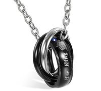 Flongo “Her King” Pendentif Collier Acier Inoxydable Anneau Amour Valentine Couple His/Hers Fixer Homme/Femme,Chaîne 50cm