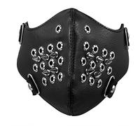 Flongo Masque Cuir Aiilage Respirant Chaud Coupe-Vent Design Unique Punk Rock Masque Composé Rivet pour Homme Biker Motard Couleur Noir Cadeaux Chic Fantasie Anniversaire Carnival