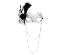 Flongo Masque Vénitien Déguisement Femme: Masque Carnaval Bal Masqué en Métal Élégant avec Plumes Amovible et Strass et Bretelles Réglables pour Cosplay, Mascarade, Soirée - Cadeau Halloween