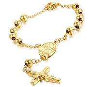 Flongo Moderne Bracelet Acier Inoxydable Amour Croix Jesus Fête des Pères/Mères Couple Couleur Or pour Femme Homme