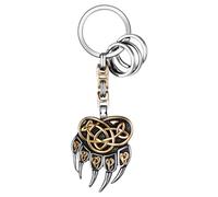 Flongo Porte-clé Homme Viking: Porte Clef Acier Inoxydable avec Pendentif Griffe de Loup Motifs Celtiques Vintage avec Chaînes Byzantines - Cadeau Homme Anniversaire Fête des Pères