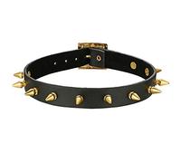 Flongo Ras du Cou Cuir pour Femme Fille, Collier Choker Réglable Composé Rivets Pointu Pointe Style Gothique Punk Rock Hip Hop Couleur Noir Doré Fantaisie Cadeaux Anniversaire Noël Toussaint