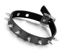 Flongo Ras du Cou Cuir pour Femme Fille, Collier Choker Réglable Composé Rivets Pointu Pointe Style Gothique Punk Rock Hip Hop Couleur Noir Argent Fantaisie Cadeaux Anniversaire Noël Toussaint
