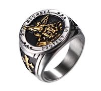 Flongo Saint Michael Bague Chevalière pour Homme : Or Argent Bague Religieuse Amulette Saint Michael Acier Inoxydable Protecteur Bijoux Signet Bague Religion Rond Rétro Bande Cadeau Taille de 57 à 71,