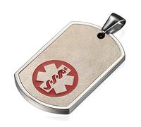 Flongo SOS Collier pour homme avec pendentif en argent et plaque d'identification médicale personnalisée, plaque d'identification militaire pour homme