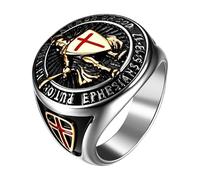 Flongo St Michael Archange Bague pour homme : croix bouclier en acier inoxydable bouclier de protection bague catholique chevalière amulette avec médaillon bijoux religieux cadeau pour chrétiens