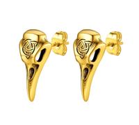Flongo Viking Boucles d'oreilles pour homme en acier inoxydable : or nordique Viking Clous d'oreilles avec corbeau, tête de mort et croix celtique - Style punk gothique hypoallergénique - Bijoux pour