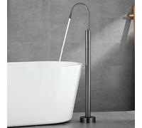 Floor Mounted Bath Tap Single Mode Hot and Cold Freestanding Taps for Bath 360° Swivel Brass Tap,Grey