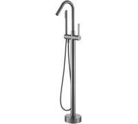Floor Mounted Bath Tap with Hand Shower Gooseneck Single Handle Bathroom Tap for Free Standing Bath,Grey