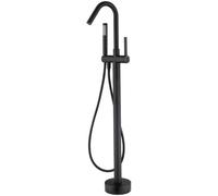 Floor Mounted Bath Tap with Hand Shower Gooseneck Single Handle Bathroom Tap for Free Standing Bath,Black