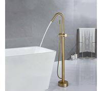 Floor Mounted Bath Tap with Hand Shower Gooseneck Single Handle Bathroom Tap for Free Standing Bath,Brushed Gold