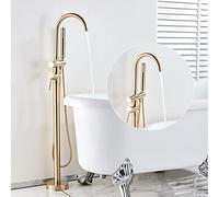 Floor Mounted Tub Sink Faucet Single Handle Bathroom Bath Shower Set Standing Bathtub Mixer Tap with Handshower-Gold E (Brushed Gold)
