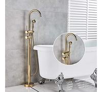 Floor Mounted Tub Sink Faucet Single Handle Bathroom Bath Shower Set Standing Bathtub Mixer Tap with Handshower-Gold E (Gold A)