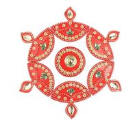 Floor Rangoli Diya Designer Reusable Small Rangoli Acrylic Rangoli Home Decor Gift for Home Interior Floor Indian Traditional Festival New Year Decorations and Gift Return Gifts (Size:- 7") (Red)