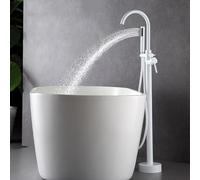 Floor Standing Bath Taps with 360 Rotatable Single Handle Hot and Cold Brass Floorstanding Bath Tap White