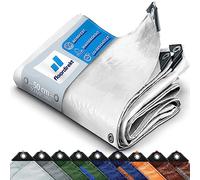 Floordirekt Bâche 240 g/m², imperméable, 8 x 10 m, blanche, bâche multi-usages, pour protection contre les intempéries, idéale pour le jardin, résistante aux UV, revêtue des deux côtés, imperméable et