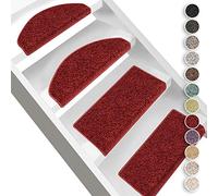 Floordirekt Bali Tapis d'escalier à Poils Longs - Demi-Cercle ou carré - Résistant & Facile d'entretien - Tapis d'escalier pour intérieur (Rouge, Semi-Circulaire 65 x 23,5 cm)