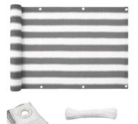Floordirekt Brise-vue pour balcon, sans perçage, résistant aux intempéries, avec cordon de fixation, bâche de balcon, toile de balcon, 90 x 500 cm, rayures gris-blanc