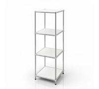 Floordirekt Epure MK-005 Étagère en métal à 4 niveaux - Blanc chromé - 95 x 30 x 30 cm - Système d'emboîtement modulaire au design moderne - Étagère en métal pour salon, bureau, couloir - Bibliothèque