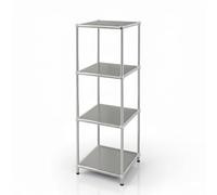 Floordirekt Epure MK-005 Étagère en métal à 4 niveaux - Gris chromé - 95 x 30 x 30 cm - Système d'emboîtement modulaire au design moderne - Étagère en métal pour salon, bureau, couloir - Bibliothèque