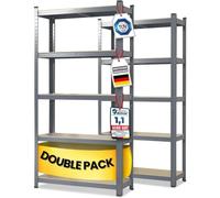 Floordirekt Étagère pour charges lourdes, lot de 2, gris 150 x 75 x 30 cm Étagère modulable, étagère de cave, étagère de rangement, étagère d'atelier, établi - 5 plateaux réglables (Lakota)