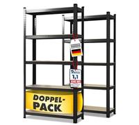 Floordirekt Étagère pour charges lourdes, lot de 2, noir 150 x 75 x 30 cm Étagère modulable, étagère de cave, étagère de rangement, étagère d'atelier, établi - 5 plateaux réglables (Lakota)