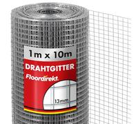 Floordirekt Grillage métallique à mailles fines - 100 cm de haut x 10 m de long - Pour volière - Grillage surélevé - Grillage métallique galvanisé - Largeur des mailles : 13 x 13 mm