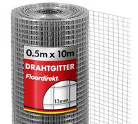 Floordirekt Grillage métallique à mailles fines - 50 cm de haut x 10 m de long - Pour volière - Grillage surélevé - Grillage métallique galvanisé - Largeur des mailles : 13 x 13 mm