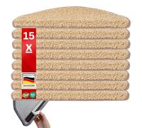 Floordirekt Lot de 15 tapis d'escalier à poils longs, résistants et faciles d'entretien, tapis d'escalier pour l'intérieur (beige, semi-circulaire, 65 x 23,5 cm)