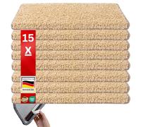 Floordirekt Lot de 15 tapis d'escalier, résistants et faciles d'entretien, pour l'intérieur (beige, rectangulaire, 65 x 23,5 cm)