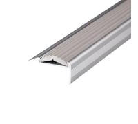 Floordirekt Nez de Marche Perforé en Aluminium Avec Protection des Bords en Caoutchouc Antidérapant, Pour Stratifié, Parquet, Escalier, Angle, Gris, 90 cm