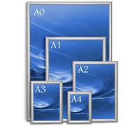 Floordirekt Opti-Clic Cadre photo interchangeable, format A4, argenté, pour affiches, publicité et menus, cadre pour posters avec bords arrondis en aluminium, cadre pliable à changement rapide, 24 x