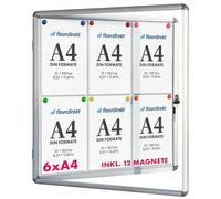 Floordirekt | Panneau d'affichage en aluminuim, vitrine d'affichage avec serrure à clé | Panneau arrière magnétique - Porte avec serrure - Cadre en aluminium | 24 aimants inclus| 6 x A4