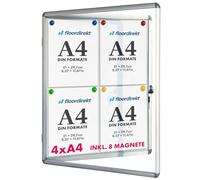 Floordirekt | Panneau d'affichage en aluminuim, vitrine d'affichage avec serrure à clé | Panneau arrière magnétique - Porte avec serrure - Cadre en aluminium | 24 aimants inclus| 4 x A4