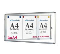 Floordirekt | Panneau d'affichage en aluminuim, vitrine d'affichage avec serrure à clé | Panneau arrière magnétique - Porte avec serrure - Cadre en aluminium | 24 aimants inclus| 3 x A4