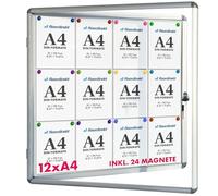 Floordirekt | Panneau d'affichage en aluminuim, vitrine d'affichage avec serrure à clé | Panneau arrière magnétique - Porte avec serrure - Cadre en aluminium | 24 aimants inclus| 12 x A4