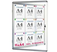 Floordirekt | Panneau d'affichage en aluminuim, vitrine d'affichage avec serrure à clé | Panneau arrière magnétique - Porte avec serrure - Cadre en aluminium | 24 aimants inclus| 9 x A4