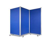 Floordirekt Système de cloison mobile en feutre - 3 pièces - Tableau d'affichage avec roulettes - Cloison de séparation - Mur de présentation - Double face (180 x 60 x 180 cm, bleu)