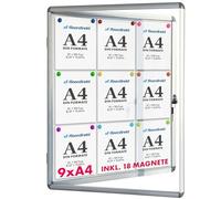 Floordirekt | Tableau d'affichage en aluminuim, vitrine d'affichage avec serrure à clé | Tableau arrière magnétique - Porte avec serrure - Cadre en aluminium | 9 x A4
