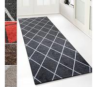 Floordirekt Tapis Cosenza - Design moderne à losanges - Finition de qualité supérieure - Dos en gel antidérapant - Disponible en 4 couleurs et de nombreuses tailles (80 x 1200 cm, noir)