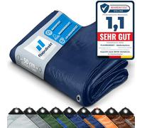 Floordirekt | Toile multiusage avec Oeillets | Bâche de Protection | Toile de Tente pour Le Camping et Le Jardin, imperméable | Bleu, 8m x 12m = 96m² (140 g/m²)