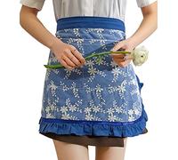 Floosum Tablier de serveuse pour femme - Joli demi-tablier en coton et dentelle brodée pour femme et fille, bleu, Medium