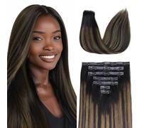 Flooyeer Extension Cheveux Naturel Clip, 50 cm, 110g, 7 pièces, Noir Naturel Mixed Chestnut Brown, Straight, Trame PU Ultra-mince, Clip PU Sans Couture Dans la Vraie Extension de Cheveux Humains