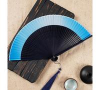 Flor de Cristal Eventail en bois + bord satiné - bleu - noir