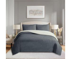 FLORA CASA Couette Hiver 2 Personnes, Edredon,Couverture Chaude Laine & Sherpa Polaire 4.5kg, 260x240 cm avec 2 Taies d'oreiller 50x70 cm, Gris (Gris, 1 Personne(180X260+50X70))