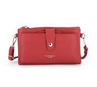 FLORA CO PARIS - Petit Sac Bandoulière Femme - Sacoche Téléphone Portable Ville Fête - Pochette Porte-Cartes Similicuir Grainé Souple - Chic Tendance - Rouge